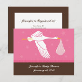 baby shower Stork Registry Card - Roze en bruin Kaart (Voorkant / Achterkant)