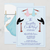 Baby shower Stortel- en tweelingblauw- en roze Bab Kaart (Voorkant / Achterkant)