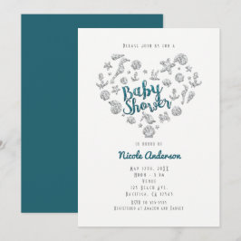 BABY SHOWER Strand Glamour Diamant Hart Uitnodigin Kaart
