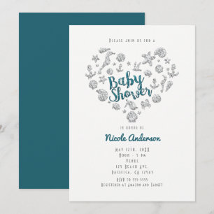 BABY SHOWER Strand Glamour Diamant Hart Uitnodigin Kaart