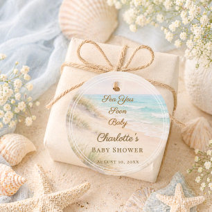 Baby Shower strand kust Ze zien je snel Bedankjes Labels
