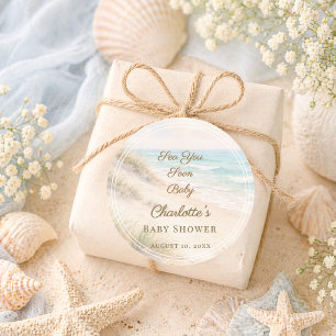 Baby Shower strand kust Ze zien je snel Ronde Sticker