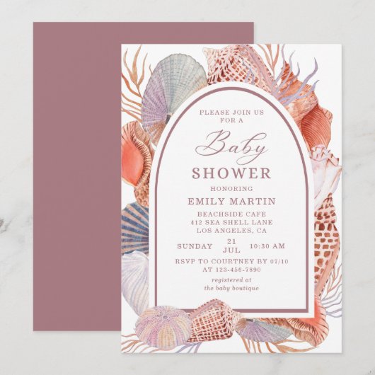 Baby Shower Strand Zeeschelpen Aquarel Nautilus In Kaart (Voorkant / Achterkant)