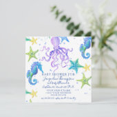 Baby shower Strand Zeesterren Octopus Zeepaardje P Kaart (Staand voorkant)