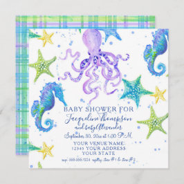 Baby shower Strand Zeesterren Octopus Zeepaardje P Kaart