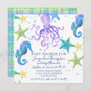 Baby shower Strand Zeesterren Octopus Zeepaardje P Kaart