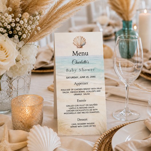 Baby Shower strandfeest menu kaart