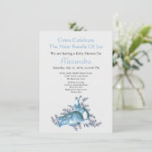 Baby shower Stylish Blue Bunny Rabbit Waterverf (Staand voorkant)