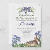 Baby shower Stylish Blue Floral Rabbit Waterverf (Voorkant)