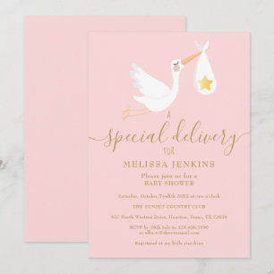 Baby Shower Sukker Speciale Levering Ooievaar Roze Kaart