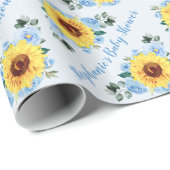 Baby shower Sunflower Dusty Blue Persoonlijke bena Cadeaupapier (Rol Hoek)