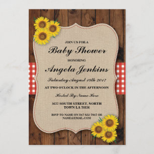 baby shower Sunflower Wood Burlap Floral Invite Kaart