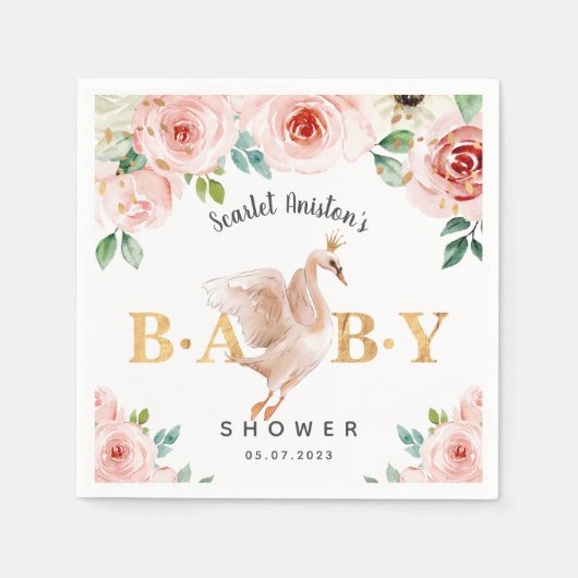 Baby shower Swan Floral Servet (Voorkant)