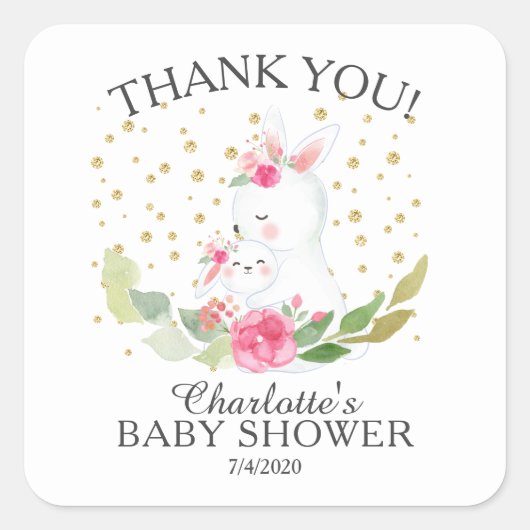 Baby shower Sweet Bunny Girls Vierkante Sticker (Voorkant)