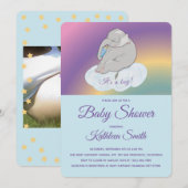 Baby shower Sweet Cute Elephant Het is een jongen  Kaart (Voorkant / Achterkant)