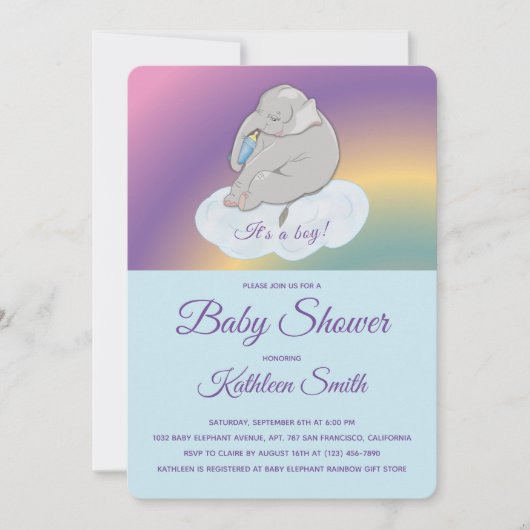 Baby shower Sweet Cute Elephant Het is een jongen  Kaart (Voorkant)