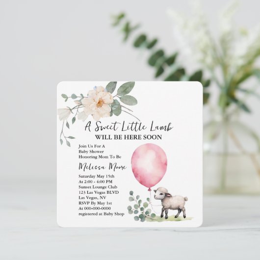 Baby shower Sweet Little Lamb Pink Balloon Kaart (Staand voorkant)