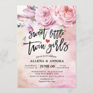 Baby shower Sweet Little Twin Girls Boho Flowers Kaart