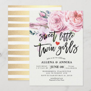 Baby shower Sweet Little Twin Girls Boho Flowers Kaart