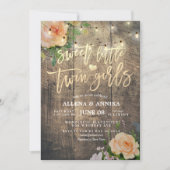 Baby shower Sweet Little Twin Girls Flowers Wood Kaart (Voorkant)