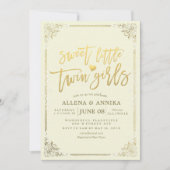 Baby shower Sweet Little Twin Girls Gold Lijst Kaart (Voorkant)
