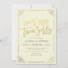 Baby shower Sweet Little Twin Girls Gold Lijst Kaart