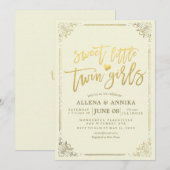 Baby shower Sweet Little Twin Girls Gold Lijst Kaart (Voorkant / Achterkant)