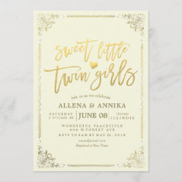 Baby shower Sweet Little Twin Girls Gold Lijst Kaart