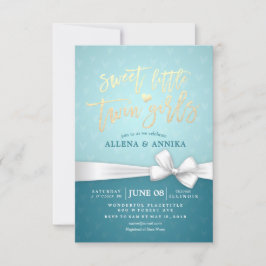 Baby shower Sweet Little Two Girls White Ribbon Kaart