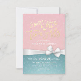 Baby shower Sweet Little Two Girls White Ribbon Kaart