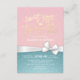 Baby shower Sweet Little Two Girls White Ribbon Kaart