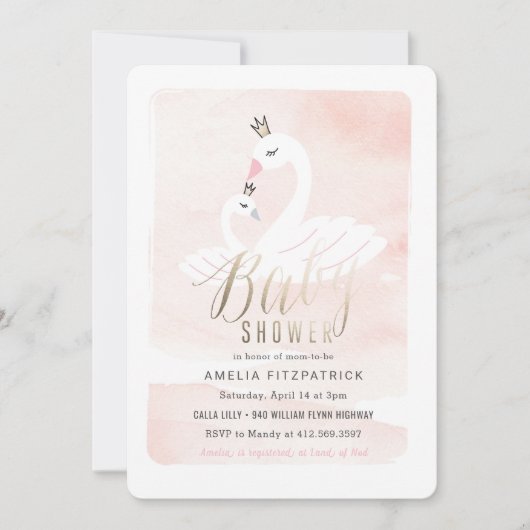 Baby shower Sweet Swan Uitnodiging met Folie (Voorkant)