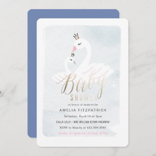 Baby shower Sweet Swan Uitnodiging met Folie