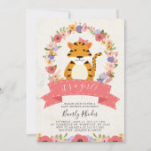 Baby shower Sweet Tiger en Flowers Kaart (Voorkant)