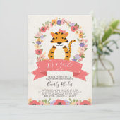 Baby shower Sweet Tiger en Flowers Kaart (Staand voorkant)