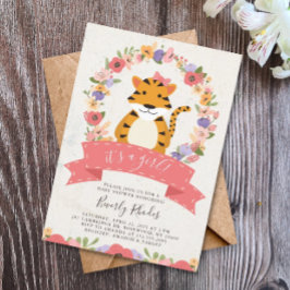 Baby shower Sweet Tiger en Flowers Kaart
