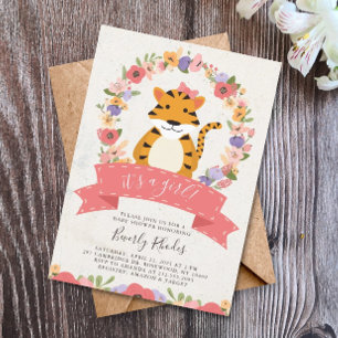 Baby shower Sweet Tiger en Flowers Kaart