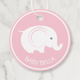 Baby Shower Tag met Olifant voor Meisje Bedankjes Labels