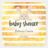 Baby shower Tan Bunny Geel Wit Streep Vierkante Sticker (Voorkant)