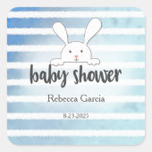Baby shower Tan Wit Konijnenblauw Streep Vierkante Sticker (Voorkant)