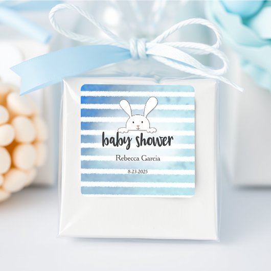 Baby shower Tan Wit Konijnenblauw Streep Vierkante Sticker
