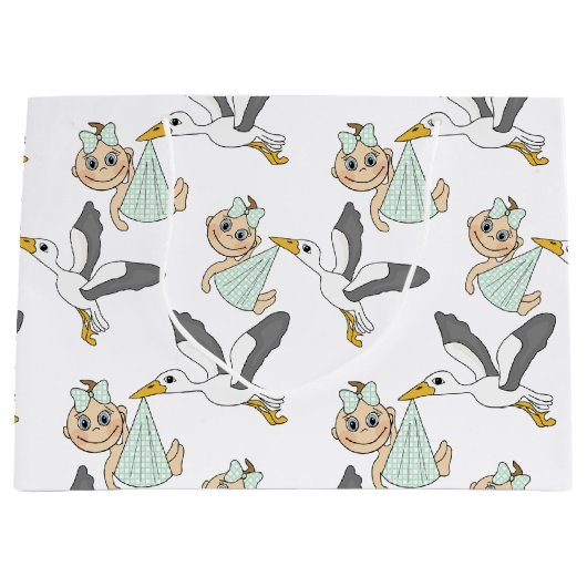 baby shower / tas met vogelcadeau - groot, glanzen groot cadeauzakje (Voorkant)