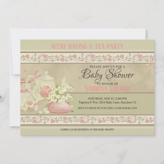 Baby shower  Tea-partij Kaart (Voorkant)