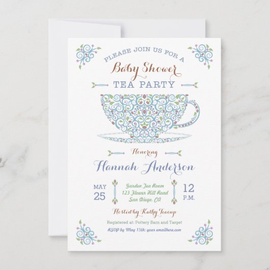 Baby shower Tea Party - Baby Boy II Uitnodiging (Voorkant)