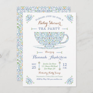 Baby shower Tea Party - Baby Boy II Uitnodiging