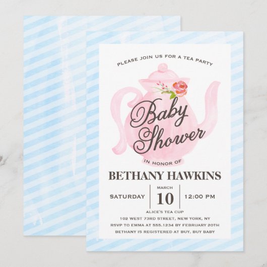 baby shower Tea Party | Baby shower Kaart (Voorkant / Achterkant)