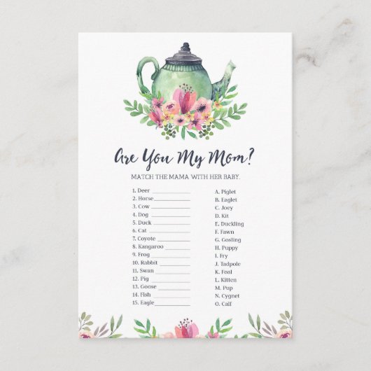Baby shower Tea Party ben jij mijn mama game Kaart (Voorkant)