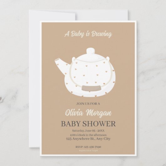 Baby shower Tea Party Bruin Uitnodiging Kaart (Voorkant)