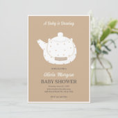 Baby shower Tea Party Bruin Uitnodiging Kaart (Staand voorkant)