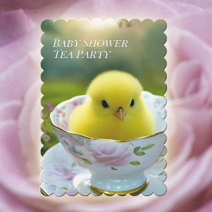 Baby shower Tea Party Cute Chick in Floral Teacup Kaart